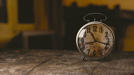 white, alarm clock, top, gray, wooden, table, round, silver, alarm, clock, brown, technology, time, clocks, vintage, dirty, steel, glass, wood, desk, bokeh, still, old-fashioned, indoors, focus on foreground, no people, wood - material, antique, retro styled, day, close-up, clock face, copy space, clock hand, number, minute hand, still life, old, selective focus, dark, 4K