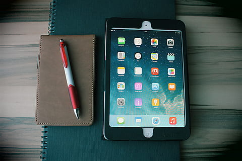 white, ipad, black, case, green, notebook, tablet, office, home office, computer, handheld, portable, smart Phone, telephone, table, technology, digital Tablet, mobile Phone, equipment, desk, application Software, wood - Material, touch Screen, wireless technology, communication, indoors, portable information device, no people, high angle view, close-up, connection, directly above, control, still life, education, choice, pencil, multi colored, computer icon, electrical equipment, 5K, CC0, public domain, royalty free