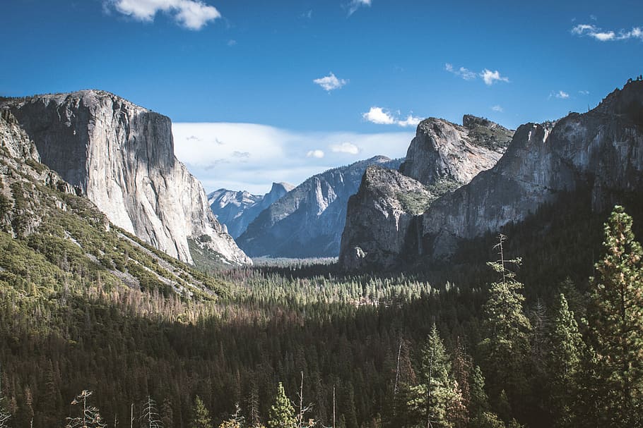 zobrazení tunelu, -, yosemitu, krajinářské fotografie, travnaté hřiště, hory, kupovité mraky, hora, Skála, útes, strom, les, scenics - příroda, krása v přírodě, pohoří, nebe, klidné scény, krajina, životní prostředí, klid, rostlina, mimoměstské scény, Příroda, mrak - nebe, přistát, idylický, nikdo, den, rock - objekt, formace, borovice, venku, jehličnatého stromu, horský vrchol, borové lesy, 5K
