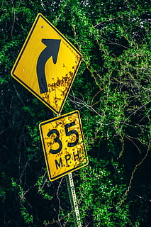 wood, sign, black, caution, law, notice, object, outdoors, post, safety, signage, symbol, vegetation, warning, communication, yellow, warning sign, plant, guidance, road sign, no people, text, nature, road, western script, tree, information, day, direction, representation, directional sign, crossing sign, warning symbol, 5K, CC0, public domain, royalty free