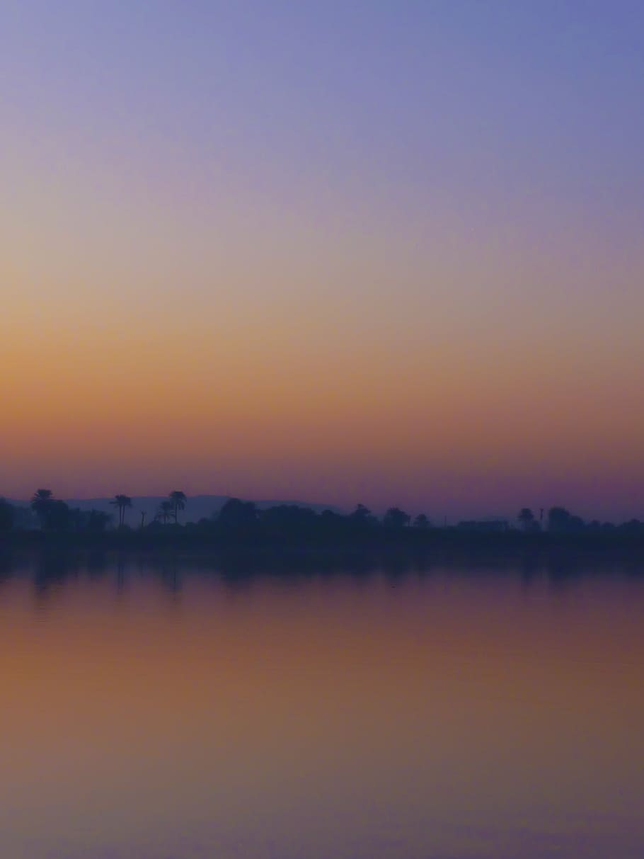 Nilo, Egitto, tramonto, fiume, natura, crepuscolo, all'aperto, paesaggio, mattina, alba, alba - alba, Paesaggi, cielo, scenics - natura, la tranquillità, bellezza nella natura, acqua, scena tranquilla, lungomare, nessuno, copia spazio, lago, riflessione, colore arancione, idilliaco, cielo sereno, silhouette, scena non urbana, cielo romantico, 2K