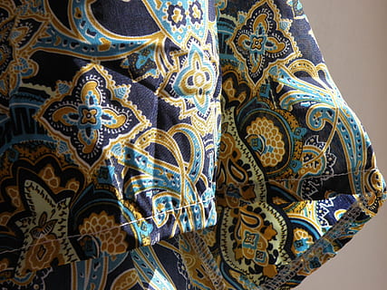 modello, Materiale, sostanza, la sostanza, blu, ornamento, orientale, ornato, curva, vecchio stile, antico, avvicinamento, arte e artigianato, in casa, design, creatività, mestiere, nessuno, multicolore, motivo floreale, natura morta, decorazione, Inquadratura dal basso, moda, tessile, giorno, architettura, 2K, CC0, dominio pubblico, privo di copyright