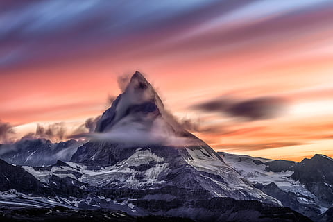muntanya, cobert, neu, aventura, núvols, fred, alba, vespre, tarda, gel, gelada, paisatge, Materia, naturalesa, a l'aire lliure, pic, rocós, cel, skyscape, sol, posta de sol, viatjar, hivern, temperatura de fred, núvol - cel, bellesa a la natura, escenics - natura, medi ambient, cim de muntanya, cel dramàtic, cap gent, Serra, muntanya nevada, 4K, CC0, domini públic, lliure de regalies