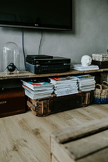 black-and-white, home decor, Contemporary, white home, interior, magazines, modern, table, bookcase, stylish, tv, book, old, old-fashioned, desk, library, retro Styled, no People, indoors, wood - material, home interior, domestic room, kitchen, still life, home, day, container, shelf, publication, drawer, furniture, stack, lifestyles, living room, wood, 5K