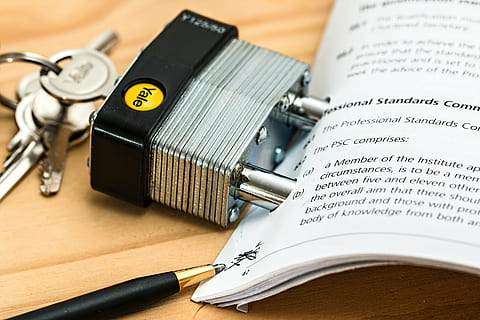 gray, black, yale padlock, beside, white, book, binding contract, contract, secure, agreement, binding, legal, document, contractual, law, business, deal, sign, pen, signature, lawyer, paperwork, obligation, negotiation, finance, commitment, terms, lock, key, bond, committed, guarantee, locked, obligate, watertight contract, promise, word, paper, no people, close-up, indoors, table, still life, text, number, security, focus on foreground, high angle view, safety, equipment, technology, communication, metal, selective focus, protection, personal accessory, 5K, CC0, public domain, royalty free