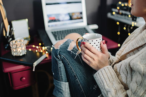 woman drinking, hot, tea, home office, Woman, drinking, caucasian, computer, macbook, laptop, drink, young, warm, autumn, fall, winter, mug, comfortable, cozy, hygge, sweater, wool, women, people, one Person, indoors, females, caucasian Ethnicity, adult, lifestyles, sitting, home Interior, young Adult, technology, relaxation, adults only, food and drink, coffee cup, cup, coffee, coffee - drink, refreshment, midsection, real people, casual clothing, holding, table, hand, warm clothing, 4K