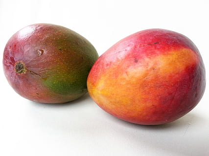Două, roșu, Violet, fructe, Mango, fruct, exotic, tropical, proaspăt, alimente, suculent, natural, desert, dietă, copt, dulce, sănătos, nutriție, hrănitor, gustos, brut, gustare, vitamine, prospeţime, organic, natură, mâncat sănătos, mancare vegetariana, diete, mancare si bautura, bunăstare, natură moartă, fundal alb, a închide, nici o persoana, studio shot, în interior, fructe de mango, elimina, mere - fructe, masa, două obiecte, grup de obiecte, 1080P, CC0, domeniu public, fără drepturi de autor