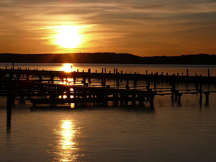 See, Netz, neustrelitz, Sonnenuntergang, Wasser, Himmel, Reflexion, orange Farbe, Szenen - Natur, Schönheit in der Natur, Silhouette, ruhige Szene, Ruhe, Seebrücke, Ufergegend, wolke - himmel, Natur, keine Leute, Transport, Wasserfahrzeug, draußen, 2K, CC0, gemeinfrei, lizenzfrei