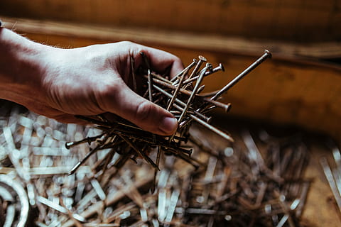 nails, bolts, workshop, Tools, wooden, metal, nuts, diy, garage, shed, repair, spanner, human Hand, wood - Material, work Tool, close-up, craft, working, craftsperson, industry, human body part, one man only, one person, people, adults only, hand, holding, body part, day, outdoors, limb, men, weapon, human limb, finger, selective focus, human finger, 5K