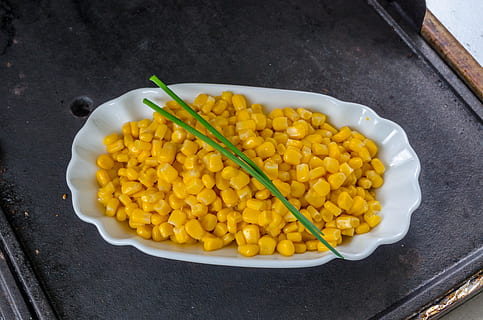corn, corn kernels, yellow, nibble, snack, delicious, soft, sweet, eat, chucks, food, food and drink, freshness, high angle view, vegetable, no people, kitchen utensil, healthy eating, wellbeing, indoors, eating utensil, sweetcorn, directly above, still life, close-up, ready-to-eat, table, plate, tray, temptation, 4K, CC0, public domain, royalty free