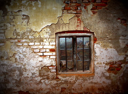 tæt, Foto, glas vindue, vindue, væg, sten-, ruin, vægge, sten, ruiner, arkitektur, gammel, murbygningsfunktion, bygget struktur, forladt, forvitret, bygning, beskadiget, glas - materiale, ingen mennesker, bygning udvendig, murstens væg, nedgang, forringelse, dag, kørt ned, mursten, hus, udendørs, ødelagt, tekstureret effekt, 4K, CC0, offentligt domæne, royaltyfrie