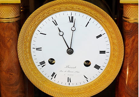 Clock, Time, Timeless, time indicating, time of, clock face, watches, wrist watch, pointer, analog, movement, watchmaker, dials, minute hand, number, no people, indoors, instrument of time, clock hand, close-up, wall - building feature, circle, brown, geometric shape, accuracy, shape, still life, business, wood - material, 2K, CC0, public domain, royalty free