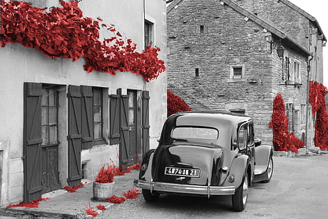 auto, vecs, vilces, citroena, oldtimer, Francija, chateauneuf, bordo, nostalģija, automobiļi, arhitektūra, ēkas ārpuse, uzbūvēta struktūra, ēka, sarkans, māja, transportēšana, raksturs, augu, pilsēta, transporta veids, dienā, dzīvojamais rajons, nav cilvēku, mehānisko transportlīdzekli, ārā, ziedēšanas augs, iela, zieds, 4K, CC0, publiskais domēns, bez atlīdzības