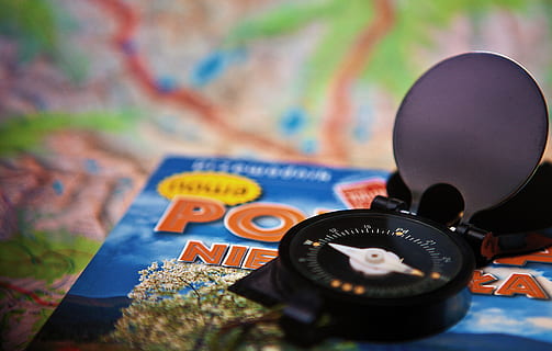 black, compass, blue, box, guide, book, map, travel, adventure, hobby, health, sport, the prospect of, route, expedition, discovery, acquisition of knowledge, information, tourism, no people, indoors, multi colored, close-up, focus on foreground, arts culture and entertainment, communication, creativity, selective focus, technology, equipment, leisure activity, photography themes, direction, lifestyles, black color, western script, studio shot, 5K, CC0, public domain, royalty free