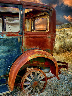 klasický, modrý, vozidlo, zelená, travnaté hřiště, oldtimer, starý, rezavý, auto, vinobraní, grunge, letitý, antický, špinavý, kov, hrubý, materiál, starověké, výstřední, barvitý, hdr, přeprava, způsob dopravy, opuštěný, zastaralý, poškozen, kolo, run-down, pozemního vozidla, pokles, nikdo, zhoršení, den, zvětralý, pole, přistát, Příroda, venku, kolo vagónu, zničil, 4K