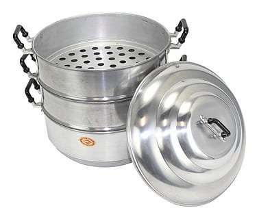 récipient, bateau à vapeur, vapeur, couleur argentée, fond blanc, métal, argent - métal, coupé, couvercle, prise de vue en studio, équipement ménager, à l'intérieur, acier, ustensile de cuisine, fermer, personne, acier inoxydable, nature morte, objet unique, alliage, ustensile de cuisson, vue grand angle, chambre domestique, casserole, 2K, CC0, domaine public, libre de droits
