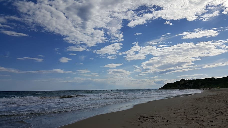 tarragona, vicky, platja, mar, terra, aigua, cel, núvol - cel, escenics - natura, bellesa a la natura, horitzó, sorra, horitzó sobre l’aigua, moviment, tranquil·litat, onada, naturalesa, escena tranquil·la, cap gent, esport aquàtic, a l'aire lliure, 5K