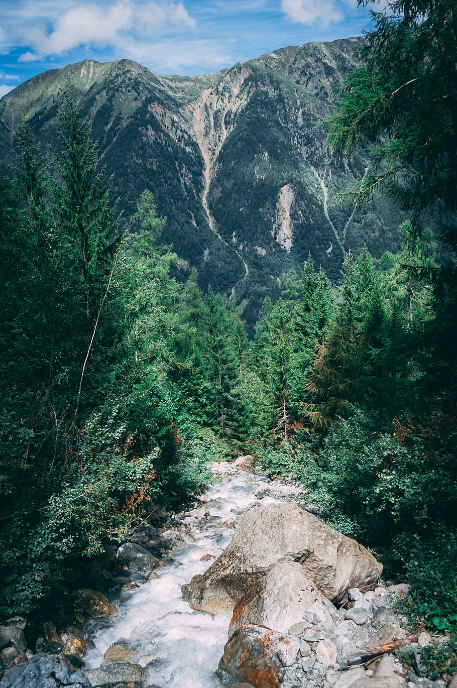 aereo, guarda la fotografia, montagna, nuvoloso, cielo, fiume, montagne, blu, cieli, scogliera, cascata, albero, foresta, bosco, roccia, ruscello, ciottolo, acqua, Francia, Svizzera, alp, ponte, pista, pianta, scenics - natura, bellezza nella natura, natura, la tranquillità, scena non urbana, terra, scena tranquilla, crescita, ambiente, giorno, fogliame lussureggiante, colore verde, fogliame, nessuno, idilliaco, acqua corrente, all'aperto, fluente, 4K