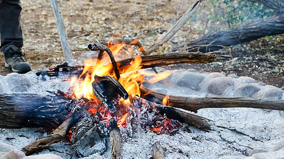 fogata, persona asomando hoguera, fuego, acampar, troncos, ceniza, hoguera, ardiente, llama, pie, cámping, África, arbusto, fuego - fenómeno natural, calor - temperatura, madera, Iniciar sesión, leña, material de madera, naturaleza, brillante, al aire libre, movimiento, día, color naranja, centrarse en primer plano, de cerca, 4K, CC0, dominio público, libre de derechos