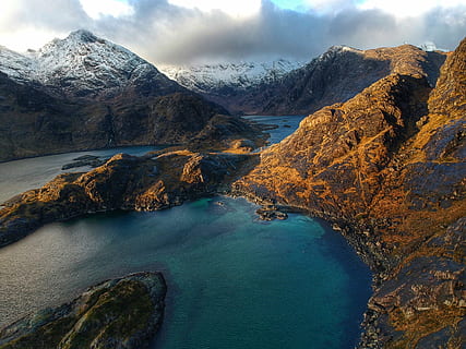 innsjø, snowy, fjellfoto, landskapsfoto, brun, fjellene, kropp, vann, dagtid, fjell, fjellkjede, snø, topp, toppmøte, naturskjønnhet - natur, skjønnhet i naturen, himmel, natur, sky - himmel, miljø, rolig scene, reise, land, landskap, ro, reisemål, hav, stein, dag, ingen folk, utendørs, turkisfarget, 2K, CC0, offentlig domene, opphavsrett gratis
