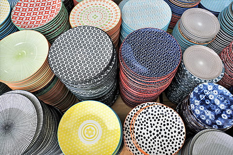 assorted-color plate lot, background, handmade, color, table, sew, craft, thread, pattern, set, textile, container, texture, sale, market, plate, empty, new, cheap, malaysia, china, business, selection, colorful, about, eat, food, kitchen, restaurant, shelf, shopping, variation, choice, multi colored, high angle view, no people, large group of objects, retail, backgrounds, arrangement, full frame, for sale, shape, still life, day, outdoors, business finance and industry, stack, floral pattern, 5K, CC0, public domain, royalty free