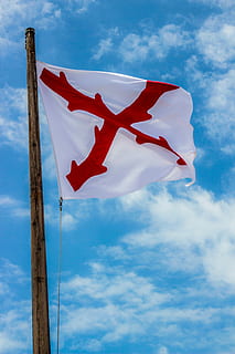 castillo, de, San Marcos flag, hvid, rød, flag, tæt på, Foto, pol, reb, vind, himmel, Sky, blå, spansk fæstning, castillo de san marco, udforskning, florida, st augustine, sky - himmel, lav vinkel visning, patriotisme, natur, ingen mennesker, dag, miljø, stjerne form, stolthed, vinke, form, hvid farve, udendørs, nationalt ikon, 4K, CC0, offentligt domæne, royaltyfrie