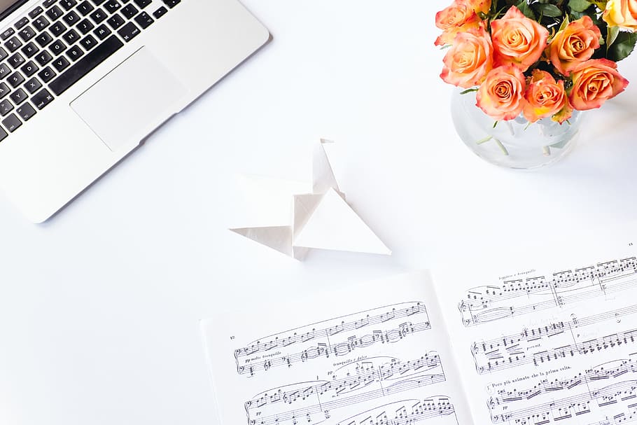 foto, origami, Styled, arte e intrattenimento, oggetti, attività commerciale, documento, fiore, nessuno, sfondo bianco, in casa, avvicinamento, comunicazione, computer, il computer portatile, tecnologia, pianta fiorita, pianta, carta, Colore bianco, tastiera, tecnologia wireless, bellezza nella natura, natura, tastiera del computer, rosa, testo, testa di fiore, 4K