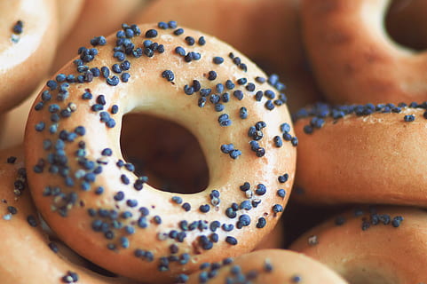 donuts com coberturas, pão, fechar-se, sobremesa, donuts, Comida, pastelaria, Doces, comida e bebida, rosquinha, comida doce, doce, cozido, frescura, ninguém, fruta, semente, dentro de casa, granulados, focar em primeiro plano, grupo de objetos, Alimentação saudável, padronizar, ainda vida, indulgência, lanche, maduro, tentação, 5K, CC0, domínio público, royalty free