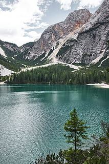 photo, des arbres, corps, eau, à côté de, Montagne, forêt verte, montagne enneigée, jour, Lac, forêt, nuage, ciel, la nature, paysage, paysages, en plein air, Canada, Alberta, arbre, chaîne de montagnes, montagnes Rocheuses, été, personne, beauté dans la nature, parc national Banff, couleur verte, image couleur, réflexion, neige, paysages - nature, plante, scène tranquille, tranquillité, scène non urbaine, nuage - ciel, idyllique, journée, éloigné, formation, couleur turquoise, sommet de la montagne, 4K, CC0, domaine public, libre de droits