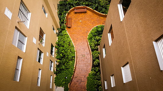 piastrelle, sentiero, edifici, aereo, guarda la fotografia, Due, Marrone, di legno, panchine, finestre, architettura, esterno dell'edificio, Casa, finestra, architettura ed edifici, struttura costruita, all'aperto, mattone, nessuno, Palazzo residenziale, facciata, giorno, costruzione, quartiere residenziale, città, pianta, natura, albero, appartamento, vista dall'alto, luce del sole, caratteristica della parete, dimora, moderno, angolo, lusso, 5K, CC0, dominio pubblico, privo di copyright
