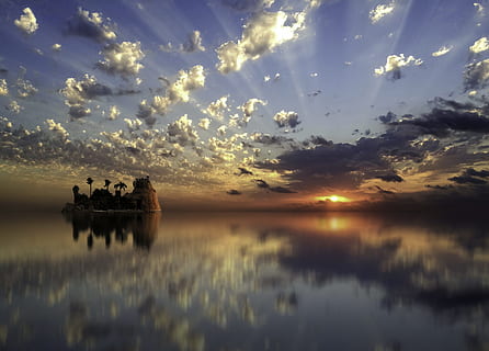 foto de l'illa, posta de sol, aigua, alba, reflexió, cel, naturalesa, a l'aire lliure, llac, solar, núvol, estiu, sortida del sol, núvols, núvols blancs, paisatge, increïble, composició, pau, blau, al matí, aire, bonic, color, atmosfera, llum, biga, exposició llarga, núvol - cel, escenics - natura, tranquil·litat, bellesa a la natura, escena tranquil·la, davant del mar, idíl·lic, llum solar, silueta, color taronja, sol, escena no urbana, 4K, CC0, domini públic, lliure de regalies