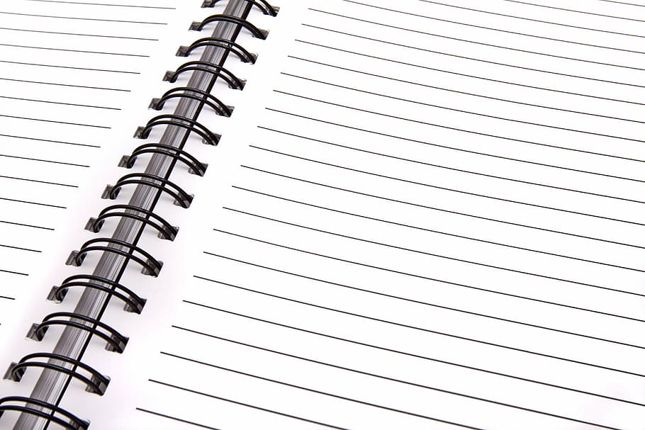 blanc, negre, folrat, paper de la impressora, obriu el quadern, Pàgina en blanc, quadern, escriure, registre, la nota, diari, oficina, llapis, ratlles, quadern d’espiral, paper, bloc de notes, en blanc, espiral, pàgina, subministrament d’oficina, Color blanc, recordatori, publicació, llibre, primer pla, carpeta d'anelles, educació, còpia espai, a l'interior, cap gent, fons blanc, missatge, 5K