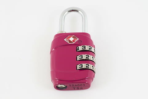 padlock, pink, lock, combination lock, colors, travel, väsklås, studio shot, white background, indoors, pink color, cut out, single object, no people, safety, suitcase, luggage, red, close-up, business, technology, communication, journey, still life, label, 5K, CC0, public domain, royalty free