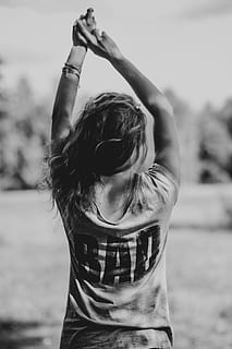 Bad girl, female, girl, woman, young, fashion, bad, shirt, body, femine, black And White, people, women, outdoors, females, one Person, young Adult, caucasian Ethnicity, nature, adult, beauty, young Women, lifestyles, arms raised, human arm, long hair, dancing, focus on foreground, real people, leisure activity, waist up, day, front view, hairstyle, standing, casual clothing, hand raised, 5K