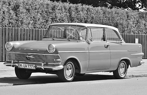 Opel, Record, Auto, Oldtimer, opel record, collector's item, classic, nostalgia, chrome, pkw, old, automotive, rarity, car, oldi, vehicle, historically, old car, past, black white, old-fashioned, retro styled, transportation, collector's car, vintage car, mode of transportation, land vehicle, motor vehicle, street, city, day, stationary, tree, architecture, no people, road, plant, metal, vintage, wheel, 5K, CC0, public domain, royalty free