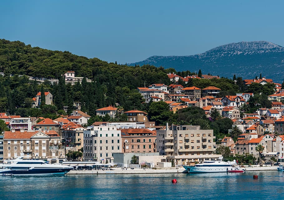 hvid, krydstogtskib, legeme, vand, dele, kroatien, arkitektur, bjerge, landskab, middelhavet, by, Europa, adriaterhavet, bygning, turisme, rejse, gammel, dalmatien, bestemmelsessted, middelalderlig, panoramisk, farverig, himmel, hav, havn, nautiske fartøj, kystlinje, bybilledet, sommer, bygning udvendig, bygget struktur, boligområde, bjerg, transportmidler, havnefronten, jord, natur, transportform, ingen mennesker, fællesskab, yacht, udendørs, lejlighed, passagerskib, sejlbåd, 5K