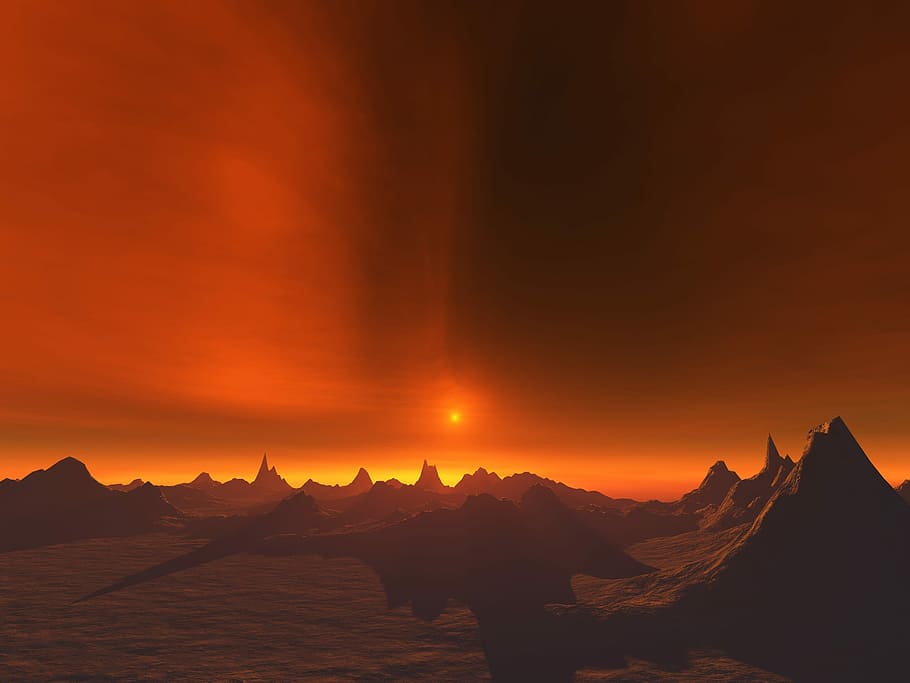 fugleperspektiv, bjerge, gylden, time, solnedgang, daggry, himmel, aften, ørken, tør, øde, ensom, forladt, landskab, sand, rejse, eventyr, hed, sandstorm, ekstrem, opdagelse, udendørs, klit, klipper, stenet, sten-, toppe, terræn, naturskøn, Afrika, fjern, udforskning, natur, panoramisk, miljø, placere, tørke, Sky, cloudscape, computer genereret, virtuel, uvirkelig, surrealistisk, namibia, namib, bestemmelsessted, areal, jord, død, dal, bjerg, skønhed i naturen, bjergkæde, sol, scenics - natur, sky - himmel, dramatisk himmel, ro, ingen mennesker, rejsemål, rolig scene, idyllisk, silhuet, bjergtop, 1080P