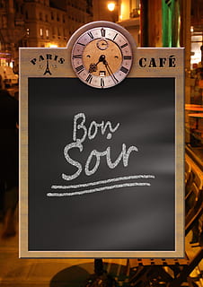 bon, soir, psaný, tabule, Jídelní lístek, prkno, Černá tabule, hodiny, restaurace, večer, Paříž, kavárna, bar, označení, vlastní etiketu, informace, zadejte, Poznámka, info, čas, nikdo, ciferník, noc, uvnitř, text, sdělení, západní skript, detail, svítí, číslo, podepsat, zastoupení, stálý život, skript, umění a řemesla, non-západní skript, zaměřit se na popředí, nástroj času, minutová ručička, 4K, CC0, veřejná doména, bez autorských práv