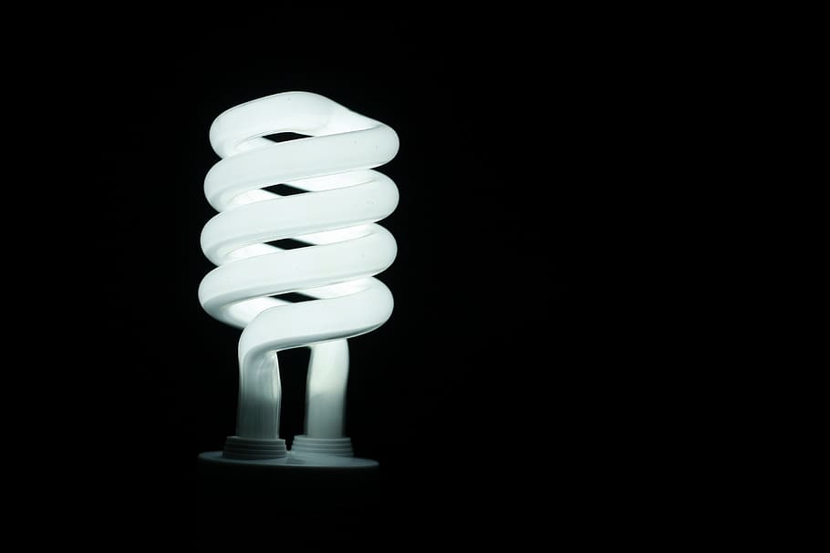 illuminated, lamp, black, background, bright, bulb, conceptual, creativity, dark, design, electricity, energy, filament bulb, fluorescent, glass, glow, glowing, incandescent, light, lightbulb, lighting, shining, light bulb, energy efficient, lighting equipment, energy efficient lightbulb, studio shot, black background, fuel and power generation, indoors, no people, environmental conservation, spiral, close-up, environment, copy space, white color, fluorescent light, single object, electric lamp, power supply, 4K