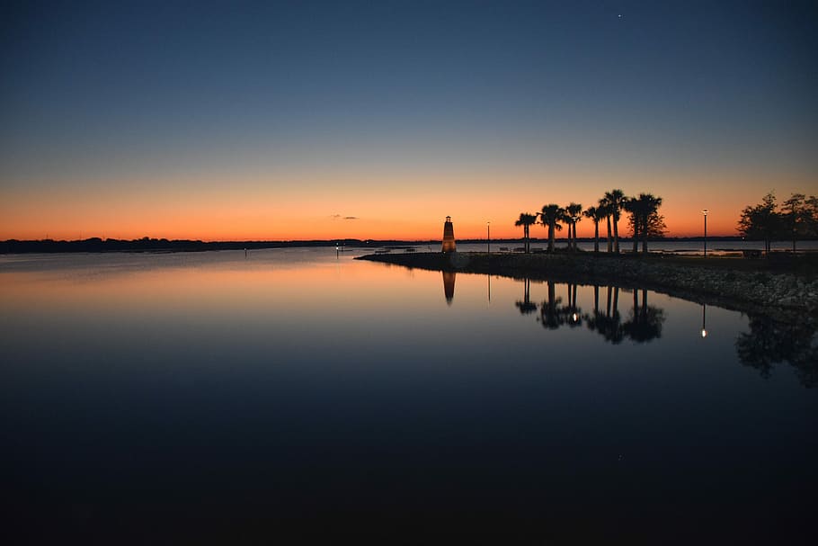 panoramico, fotografia, alberi, Alba, faro, lago, riflessione, buio, lago toho, kissimmee, Florida, tramonto, silhouette, cielo, acqua, crepuscolo, la tranquillità, scenics - natura, bellezza nella natura, scena tranquilla, natura, colore arancione, nessuno, albero, idilliaco, copia spazio, acqua stagnante, all'aperto, nuvola - cielo, 5K