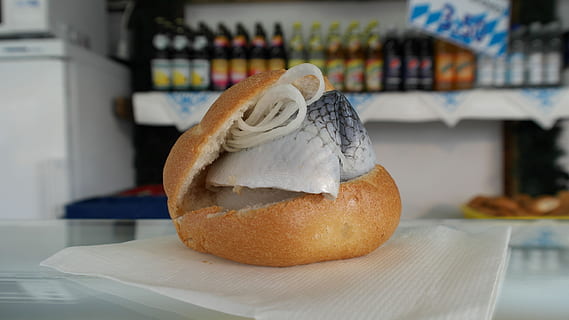 herring, herring bread, fish bread, fish, sour, delicious, onion, food, snack, hunger, eat, meal, roll, bread, food and drink, freshness, indoors, focus on foreground, close-up, no people, baked, store, indulgence, ready-to-eat, still life, loaf of bread, table, healthy eating, bun, container, business, wellbeing, temptation, dieting, 5K, CC0, public domain, royalty free