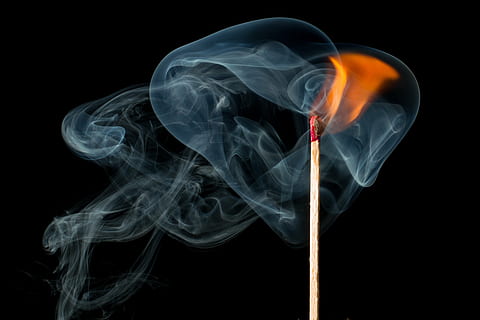timelapse photo, match, stick, fire, smoke, smoke fire, burn, ignition, flame, sticks, matches, light, smoke - physical structure, burning, motion, heat - temperature, red, abstract, black color, black background, wind, studio shot, fire - natural phenomenon, no people, indoors, nature, close-up, incense, environment, copy space, burnt, fumes, matchstick, flowing, 4K