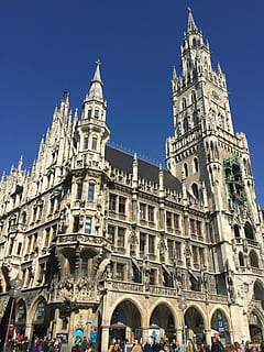 Munich, Germany, Cities, munich, germany, architecture, history, travel destinations, gothic style, building exterior, travel, built structure, building, sky, city, low angle view, the past, clear sky, nature, tourism, day, tower, arch, place of worship, religion, outdoors, spire, 2K, CC0, public domain, royalty free
