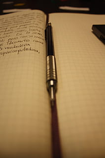 to write, text, muse, beige, yellow, underline, printing, pencil, pen, picot, silver, metal, separator, address book, leaf, grid, pictures, paper, book, publication, indoors, close-up, selective focus, no people, page, open, education, still life, writing instrument, note pad, two objects, communication, spiral notebook, table, handwriting, fountain pen, 4K, CC0, public domain, royalty free