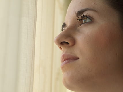 women, face, window curtain, yes, no, how, people, one Person, close-up, human Face, adult, caucasian Ethnicity, females, headshot, contemplation, indoors, looking, portrait, young adult, curtain, young women, human body part, day dreaming, window, body part, looking away, lifestyles, profile view, depression - sadness, 2K, CC0, public domain, royalty free