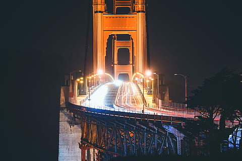 time-lapse foto, gylden, gate bro, san francisco, time lapse foto, bro, lys, struktur, nat, mørk, belyst, arkitektur, bygget struktur, rejsemål, transportmidler, ingen mennesker, bue, rejse, turisme, forbindelse, natur, bro - menneskeskabt struktur, transportform, bygning udvendig, by, himmel, udendørs, 5K, CC0, offentligt domæne, royaltyfrie