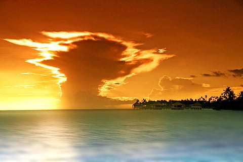 pintura do sol, oceano, nuvens, conjunto de sol, tarde, samoa, por do sol, natureza, Nuvem de tempestade, trovoada, agua, céu, mar, beleza na natureza, nuvem - céu, scenics - natureza, tranquilidade, ninguém, reflexão, cena tranquila, céu dramático, clima tropical, cor laranja, idílico, horizonte sobre a água, horizonte, poder na natureza, 5K, CC0, domínio público, royalty free