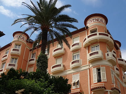 monaco, palat, Palma, vedere unghiulară joasă, copac, construită, plantă, cer, palmier, exteriorul clădirii, arhitectură, climat tropical, natură, nici o persoana, fereastră, clădire, zi, în aer liber, lumina soarelui, zonă rezidențială, creştere, oraș, nor - cer, apartament, 2K, CC0, domeniu public, fără drepturi de autor