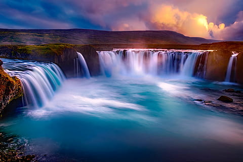 lapso de tiempo, cascadas, gooafoss, Islandia, cascada, caídas, cañón, fiordo, río, agua, cielo, nubes, paisaje, puesta de sol, oscuridad, naturaleza, al aire libre, hermoso, campo, hdr, agua que fluye, movimiento, larga exposición, nube - cielo, scenics, belleza en la naturaleza, poder en la naturaleza, paisajes - naturaleza, ambiente, turismo, viaje, destinos de viaje, fluido, azul, corriente - agua que fluye, conservación del medio ambiente, nadie, agua corriendo, limpiar, 1080P, CC0, dominio público, libre de derechos
