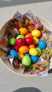 easter eggs, easter, colorful, color, bright, easter bunny, colored, egg, easter decorations, colorful eggs, happy easter, easter nest, red, yellow, blue, orange, green, custom, customs, spring, festival, symbol, tradition, painted, multi colored, food, food and drink, high angle view, celebration, container, still life, easter egg, large group of objects, no people, indoors, basket, choice, table, freshness, variation, decoration, temptation, 5K, CC0, public domain, royalty free